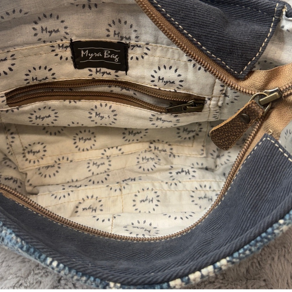 Myra‎ Bag Canvas Cowhide Rug Tapestry Crossbody Bag Teal Brown S-1250 - Picture 10 of 16